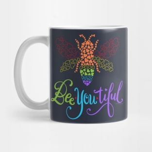 Beautiful Gay Pride Rainbow Bee YOU tiful Love Hearts Design Mug